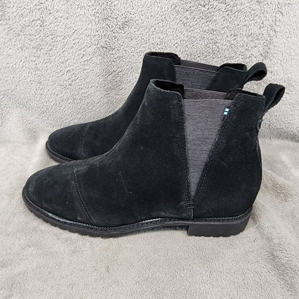 Toms Shoes Womens Size 11 Black Suede Chelsea Ankle Boots